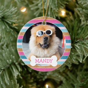 Spaß Glitzer Strippen Ihr Hund Foto 1. Weihnachten Keramik Ornament