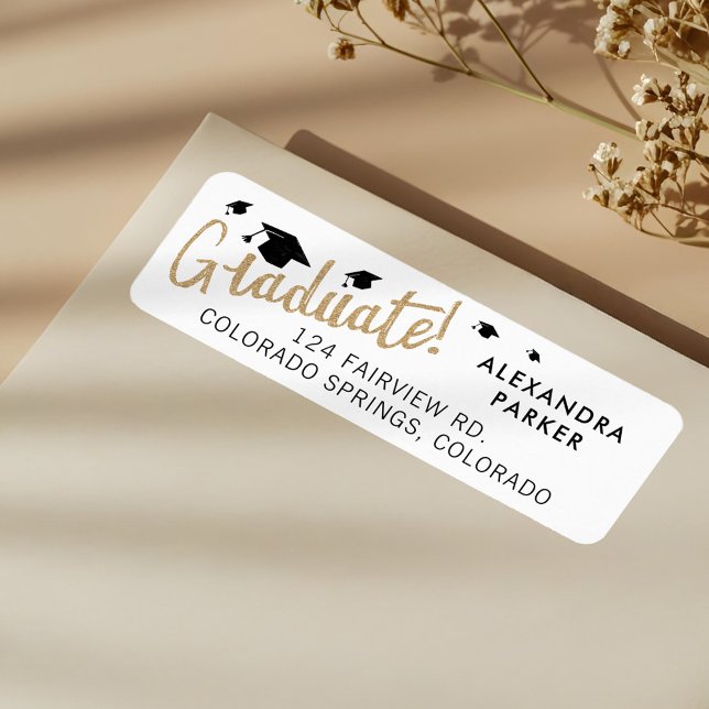 Spaß, Gold und Black Flying Grad Abschluss (Fun, Gold & Black Flying Grad Caps Graduation Label)