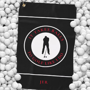 Spaß Golfbälle Humor Wortspiel Modern Schwarz & Ro Golfhandtuch