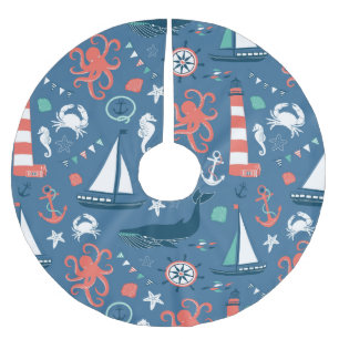 Spaß-grafisches nautischmuster polyester weihnachtsbaumdecke