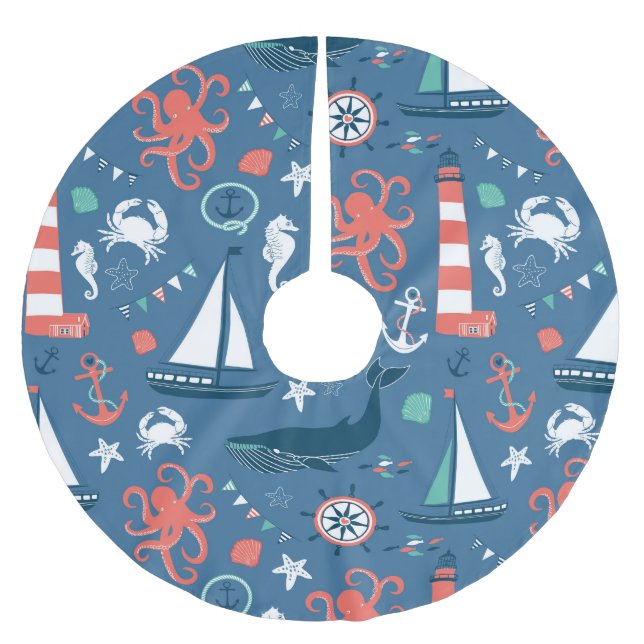 Spaß-grafisches nautischmuster polyester weihnachtsbaumdecke (Vorderseite)