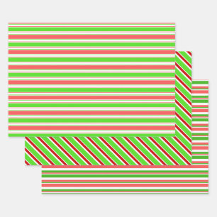 Spaß Grün, Weiß, Rot Inspirierte Weihnachtslinien Geschenkpapier Set