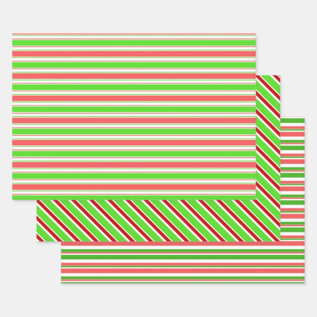 Spaß Grün, Weiß, Rot Inspirierte Weihnachtslinien Geschenkpapier Set (Set)