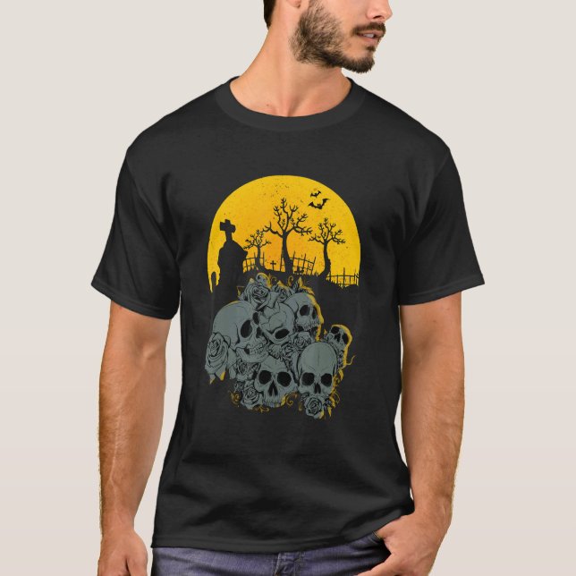 Spaß Halloween Skull Geisterköpfe Moon Kostüme Kin T-Shirt (Vorderseite)