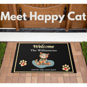 Spaß Happy Cat Custom Black Gold Willkommen Fußmatte