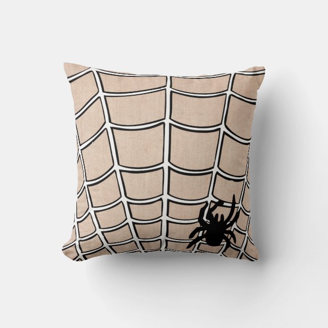 Spaß Happy Halloween Spider mit Web Burlap Kissen (Vorderseite)
