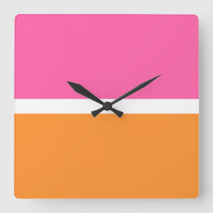 Spaß hell Rosa Orange bunte Farbblöcke Quadratische Wanduhr