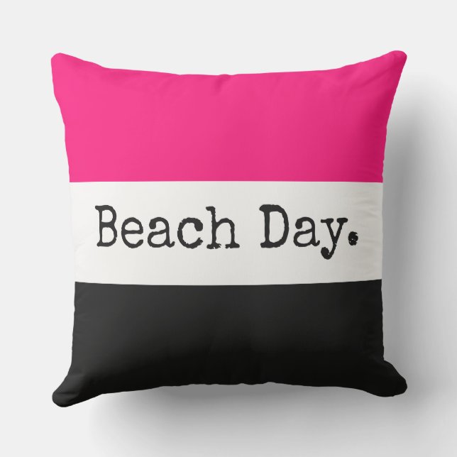 Spaß Hellrosa Schwarz-weiße Streifen "Beach Day" Kissen (Rückseite)