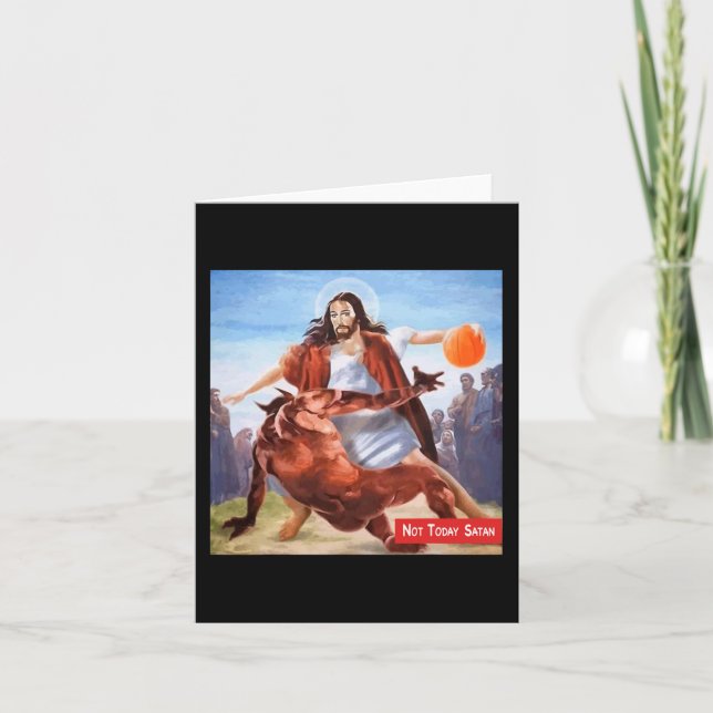 Spaß heute nicht Satan Jesus Crossover Basketball Karte (Vorderseite)
