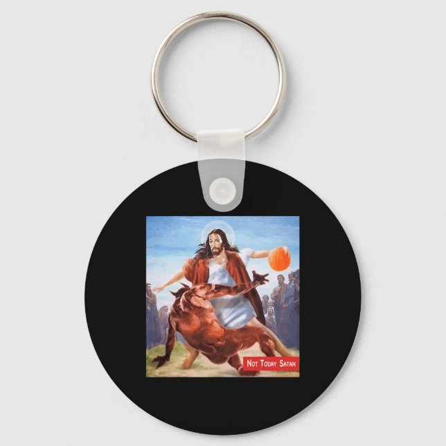 Spaß heute nicht Satan Jesus Crossover Basketball Schlüsselanhänger (Vorderseite)