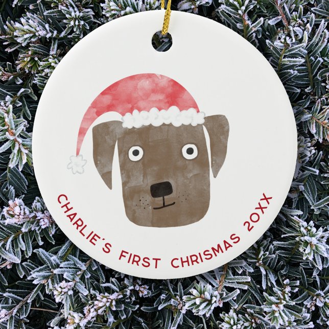 Spaß Hund Erste Weihnachten Personalisiert Keramik Ornament (Chocolate Brown Labrador Retriever Dog personalized name first christmas date ceramic ornament
)