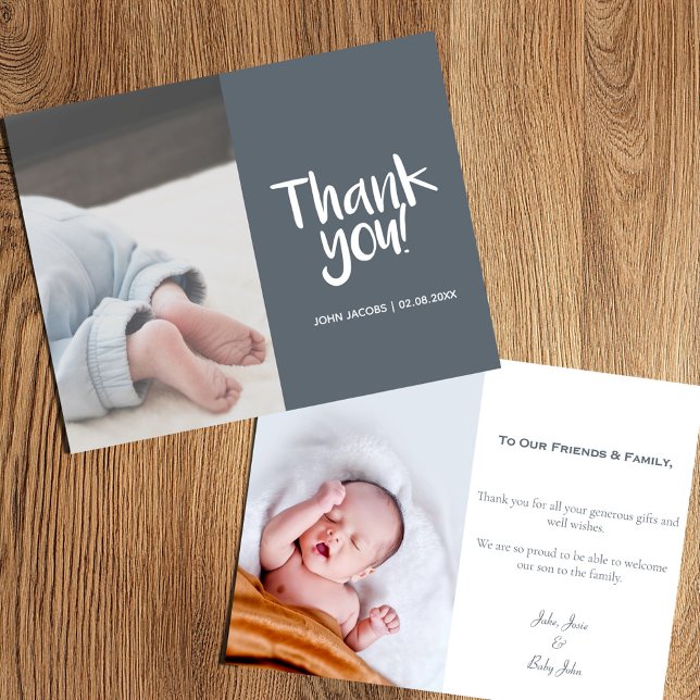 Spaß, Ihr Foto, Junge, Baby Dusche Dankeschön Kart (Baby shower thank you card with photo on the front and back)