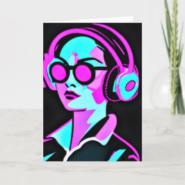 Spaß im Sommer | AI Art Cool Lady in Kopfhörern Karte