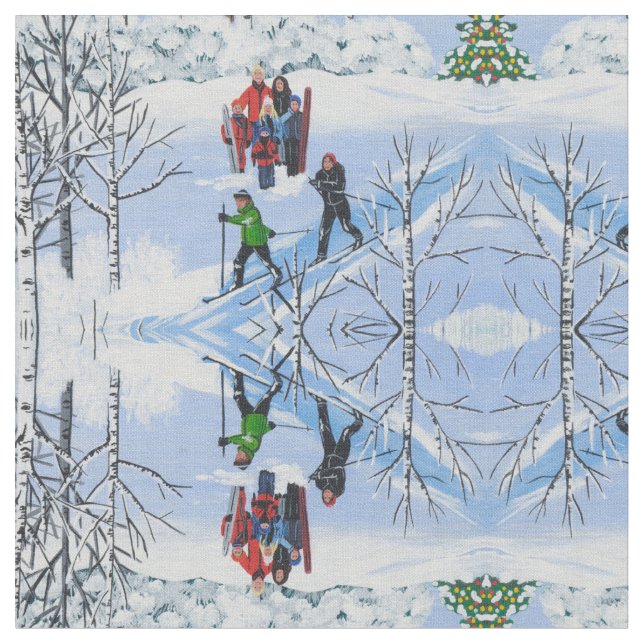 Spaß im Weihnachtsschnee Stoff (Nahaufnahme)