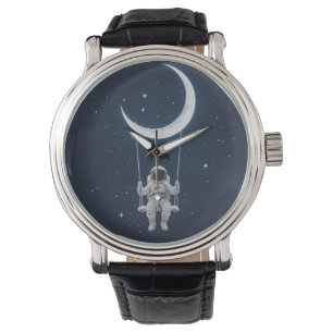 Spaß im Weltraum - Astronaut schwingt auf dem Mond Armbanduhr