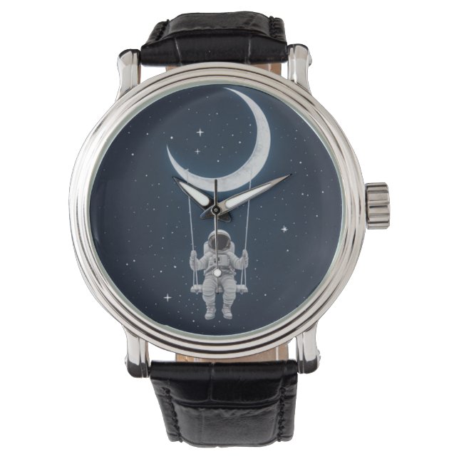 Spaß im Weltraum - Astronaut schwingt auf dem Mond Armbanduhr (Vorderseite)
