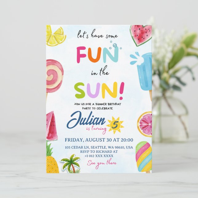 Spaß in der Sonne Einladung (Stehend Vorderseite)