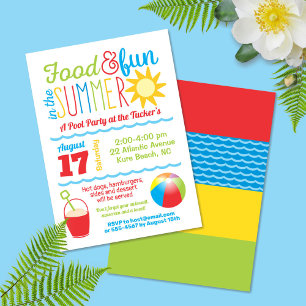 Spaß in der Sonne Farbige Sommer-Poolparty Einladung