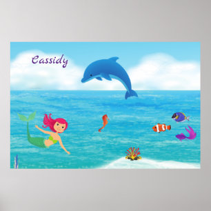 Spaß in der Sonne Meerjungfrau Delfin Strand Perso Poster