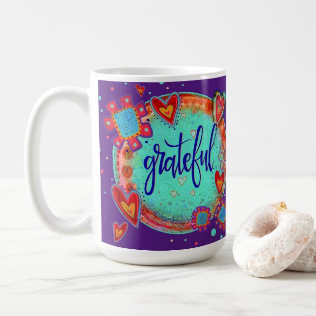 Spaß inspirierend Grateful Blumenherzen Kaffeetasse (Mit Donut)