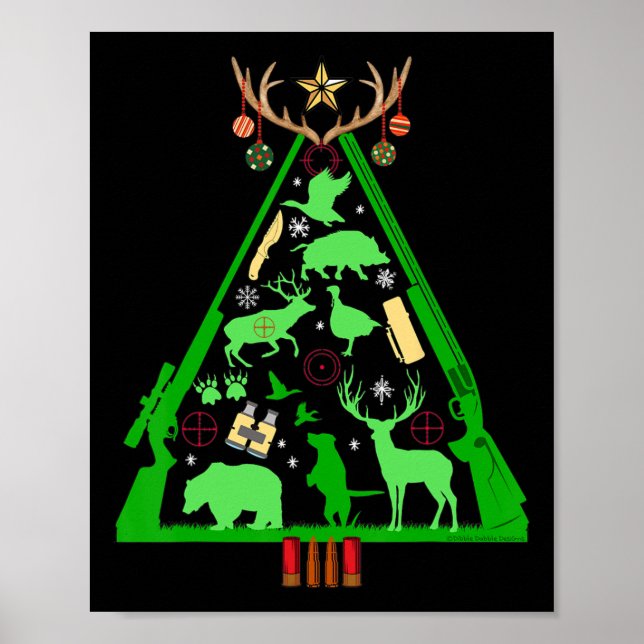 Spaß Jagd Hirsch und Elch Jäger Weihnachtsbaum Hun Poster (Vorne)