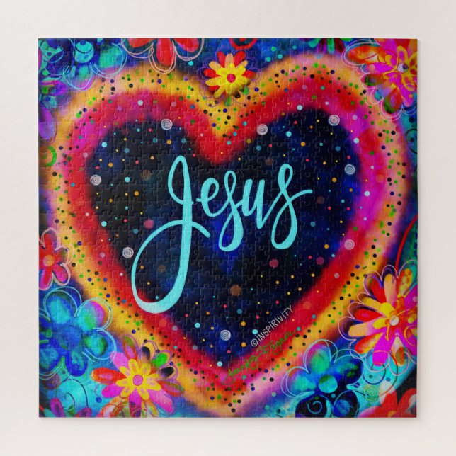 Spaß Jesus Herz florale Inspirivity Jigsaw Puzzle (Vertikal)