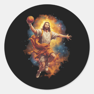 Spaß Jesus spielen Basketball 1 Runder Aufkleber
