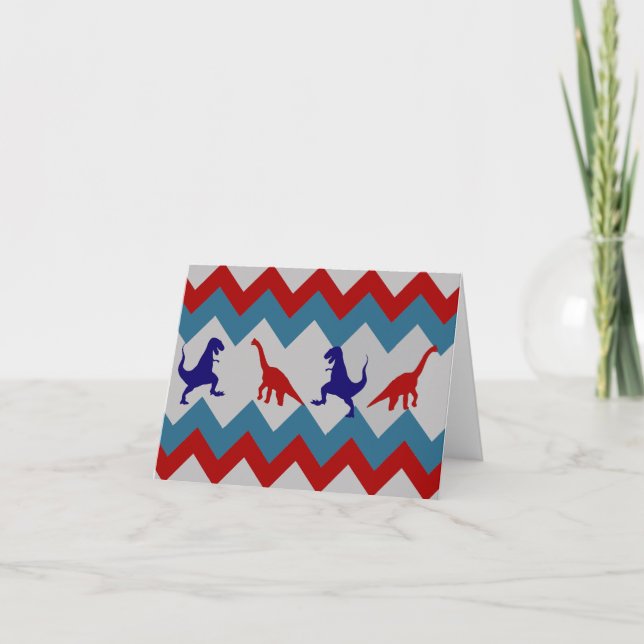 Spaß-Jungen-Dinosaurier-rotes blaues Zickzack Karte (Vorderseite)