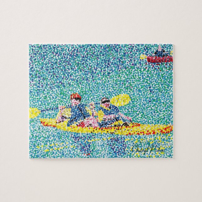 Spaß-Kajak-Szene im Pointillism-Puzzlespiel (Horizontal)