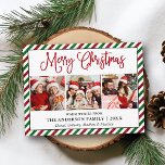 Spaß Kalligrafie Weihnachten Glitzer Streifen 3 Fo Postkarte<br><div class="desc">Modern Fun Calligraphy Script Frohe Weihnachten 3 Foto Weihnachtskarte - Rote und grüne Candy Cane Glitzer Streifen - Rote Schrift</div>