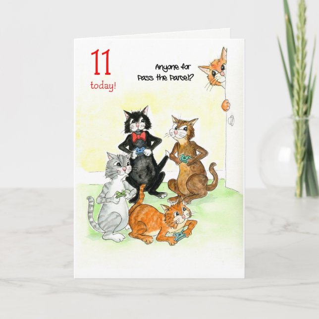 Spaß Katzen spielen Videospiel 11. Geburtstag Karte (Vorderseite)