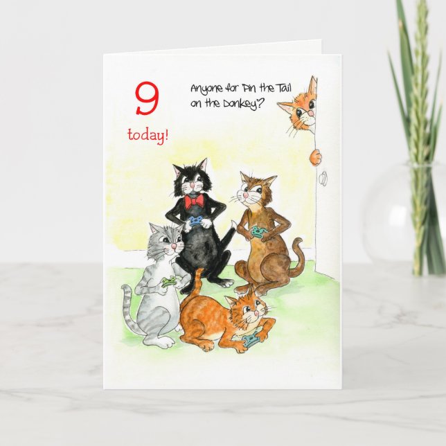Spaß Katzen Video Spiel 9. Geburtstag Karte (Vorderseite)