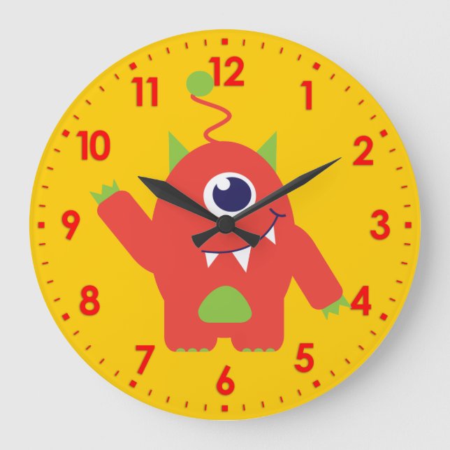 Spaß Kinder Alien orange und gelbe Wanduhr (Vorderseite)