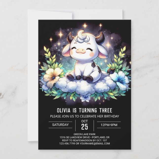 Spaß Kinder Kuh Geburtstag Einladung (Vorderseite)