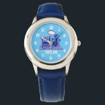 Spaß Kinder mit Namen Blaue Armbanduhr<br><div class="desc">Kinder der grafischen Kunst sehen sich mit einem grafischen blauen Dampfzug an. Anpassen mit Ihrem Namen derzeit liest Taylor.</div>