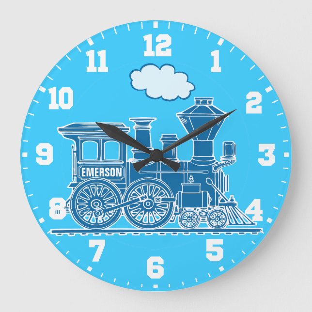 Spaß Kinder nennen Zug blaue und weiße Wanduhr (Vorderseite)