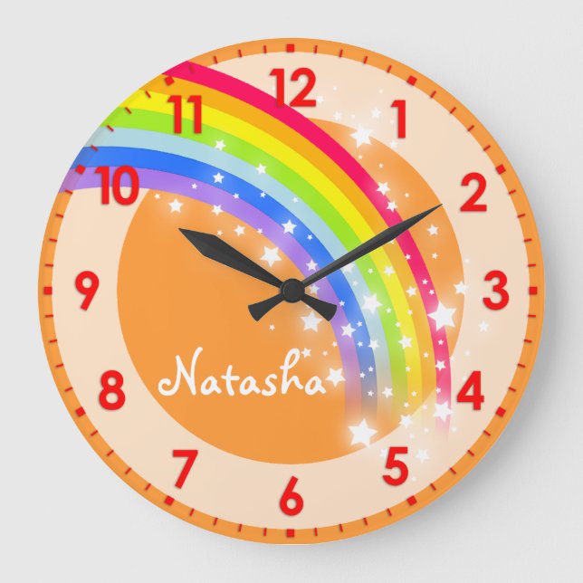 Spaß Kinder Regenbogenname orange Wanduhr (Vorderseite)