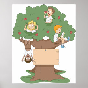 Spaß Kinder spielen in Apfelbaum Poster