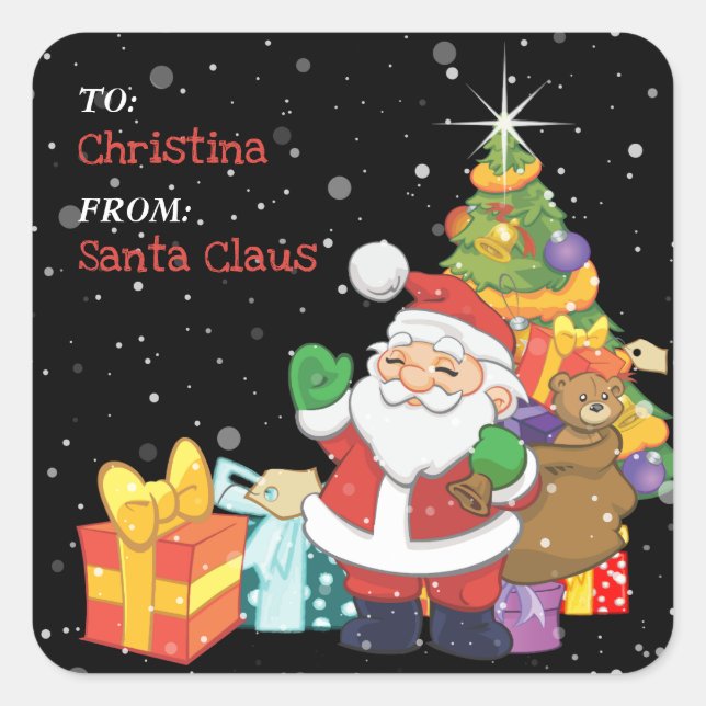 Spaß Kinder Weihnachten Personalisiertes Geschenk Quadratischer Aufkleber (Vorderseite)