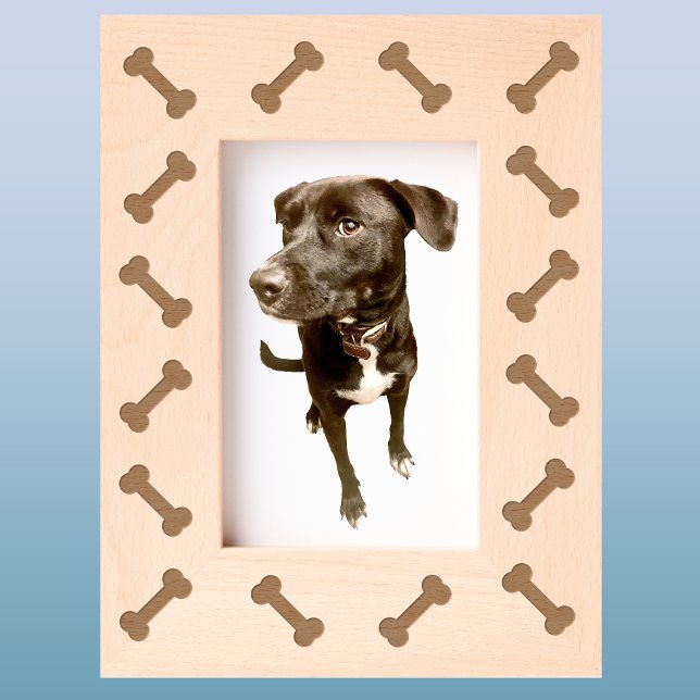 Spaß Knochen Hund Geätzte Rahmen (Fun dog bones pattern etched wooden photo frame, perfect for pet portraits)