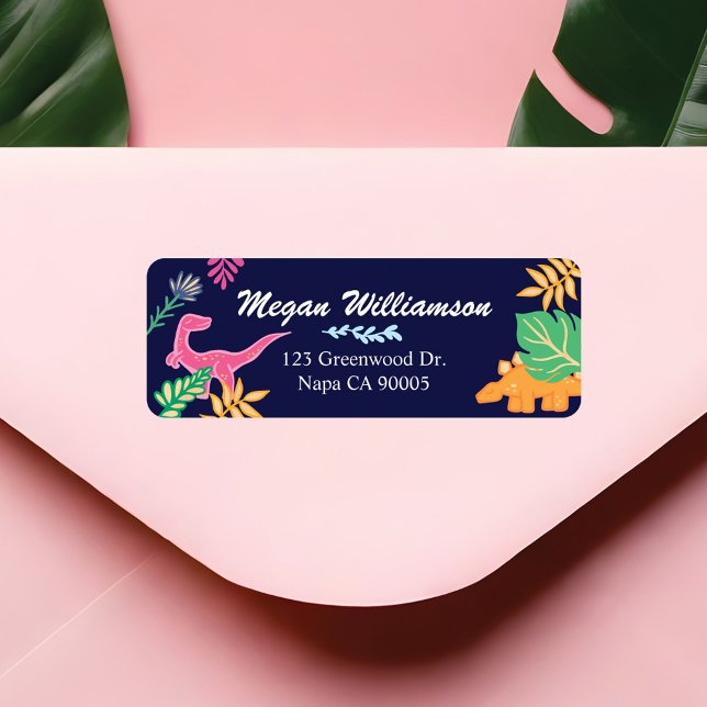 Spaß, kühne und farbenfrohe Dinosaurier-Jungle-Blä (Fun, Bold & Colourful Dinosaur Jungle Leaves Label)