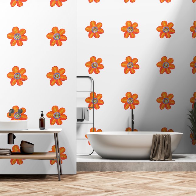 Spaß Künstlerisch Orange Bloral Tapete (Badezimmer)