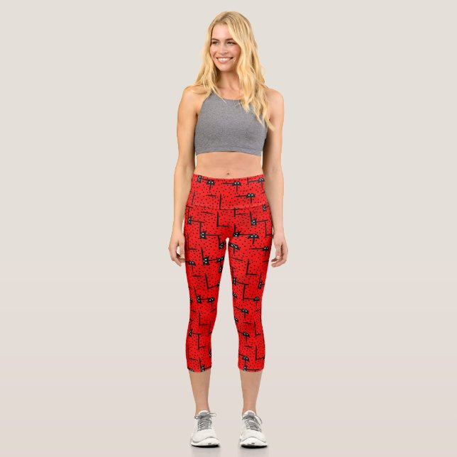 Spaß Ladybugs - rotes Muster Capri Leggings (Vorderseite)