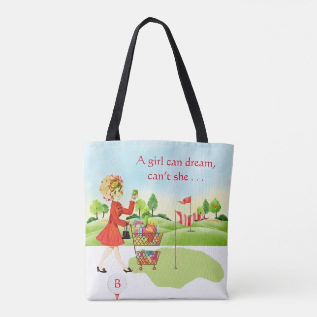 Spaß Lebensmittelgeschäft - Golf Girl Can Dream Ta Tasche (Rückseite)