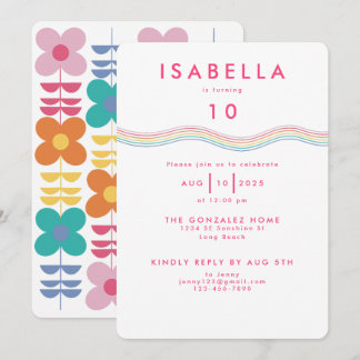 Spaß Lebhaft Retro Blume Geburtstag Einladung