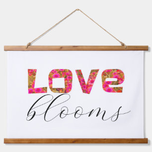 Spaß Liebe blüht Wort Kunst heiß rosa und weiß Wandteppich Mit Holzrahmen