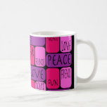 Spaß Liebe für Frieden Kaffeetasse<br><div class="desc">in Pinseln und Purpeln</div>