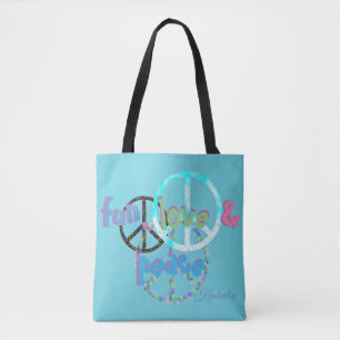 Spaß-Liebe u. Friedenszeichen personalisiert Tasche