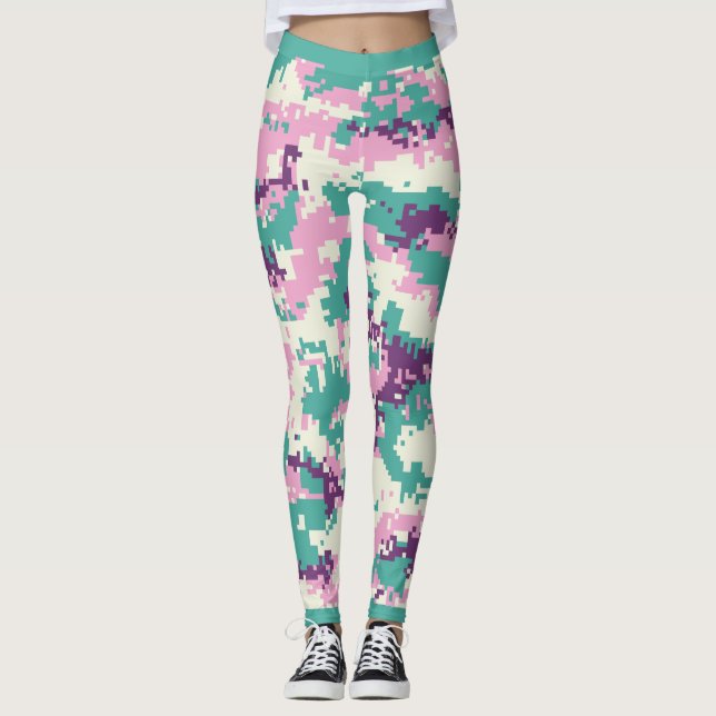 Spaß, lila, türkis, rosa Tarnung Leggings (Vorderseite)