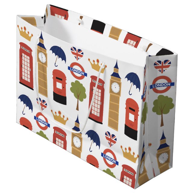 Spaß London Muster Reise Große Geschenktasche Große Geschenktüte (Vorderseite Schrägansicht)